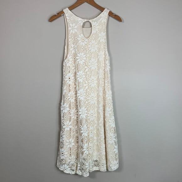 Ginger G Floral Knit Above Knee A-Line Lace Dress Lined Off White Cream Size S - Picture 16 of 16